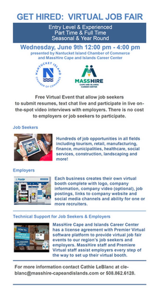 Get Hired Nantucket Virtual Job Fair Jun 9, 2021